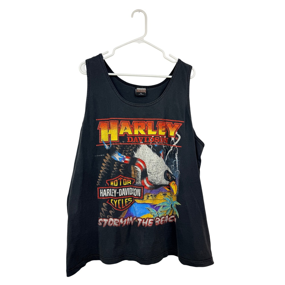Vintage Harley-Davidson Stormin The Beach Eagle Tank Top Black XL 100% Cotton